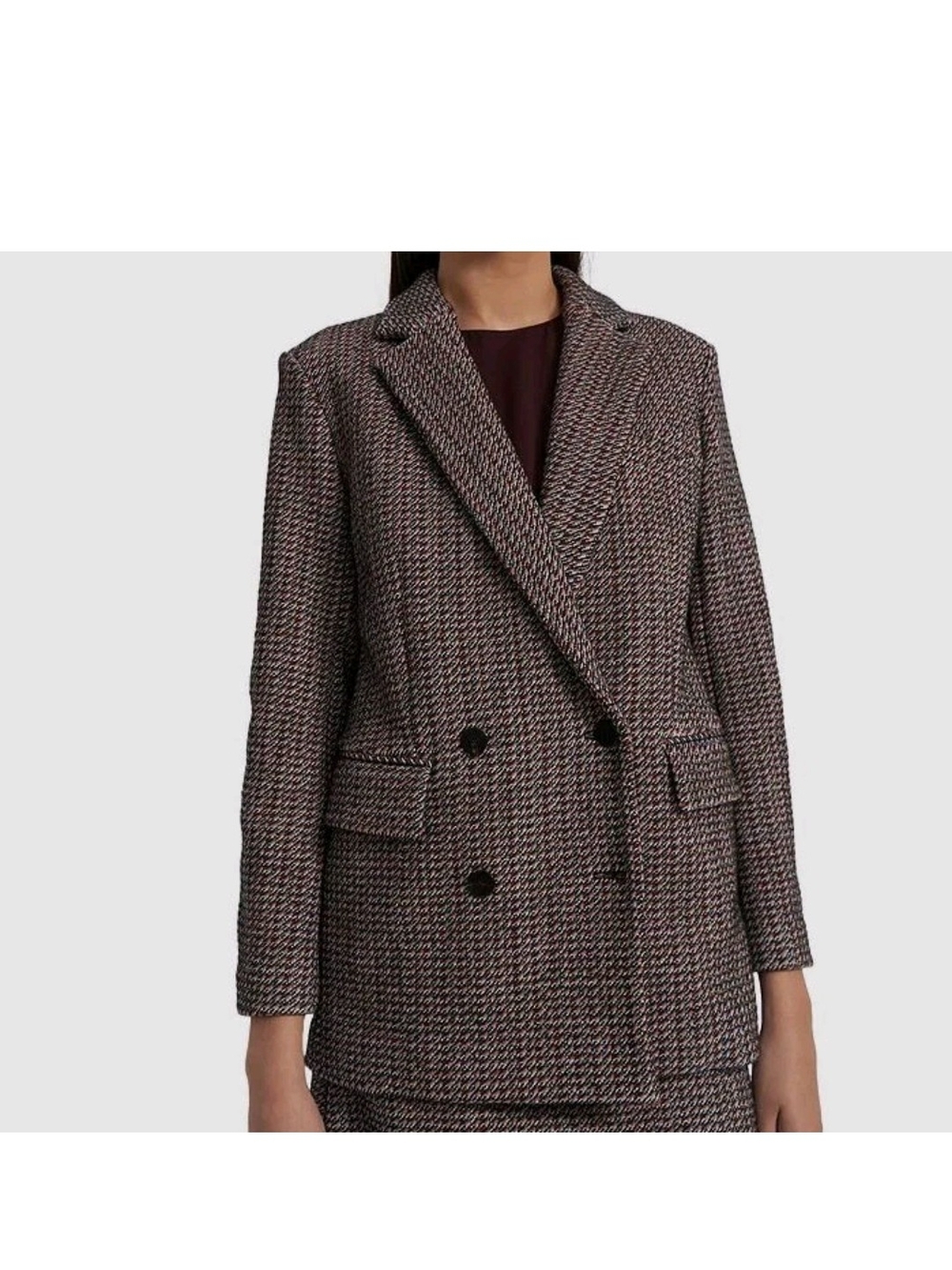 Theory Piazza Multi Walden Tweed Double-Breasted Blazer Coat Sz 12 Wool Blend